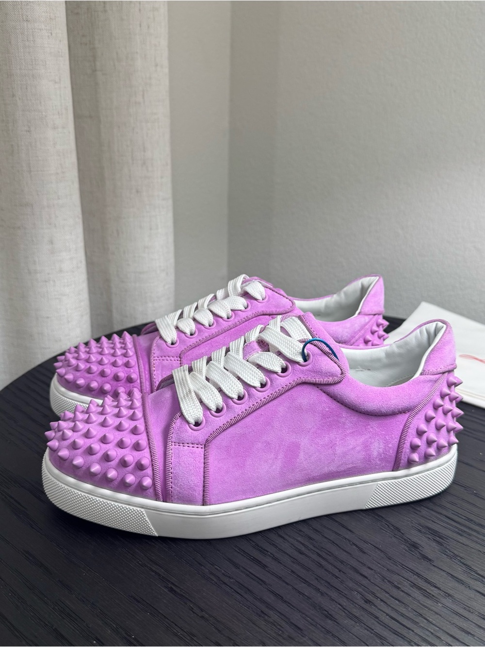 Christian Louboutin Louise Junior Spikes Sneakers Suede Pink 36.5